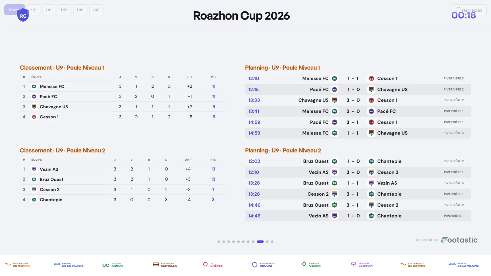 Ecran TV du club-house affichant le planning du tournoi