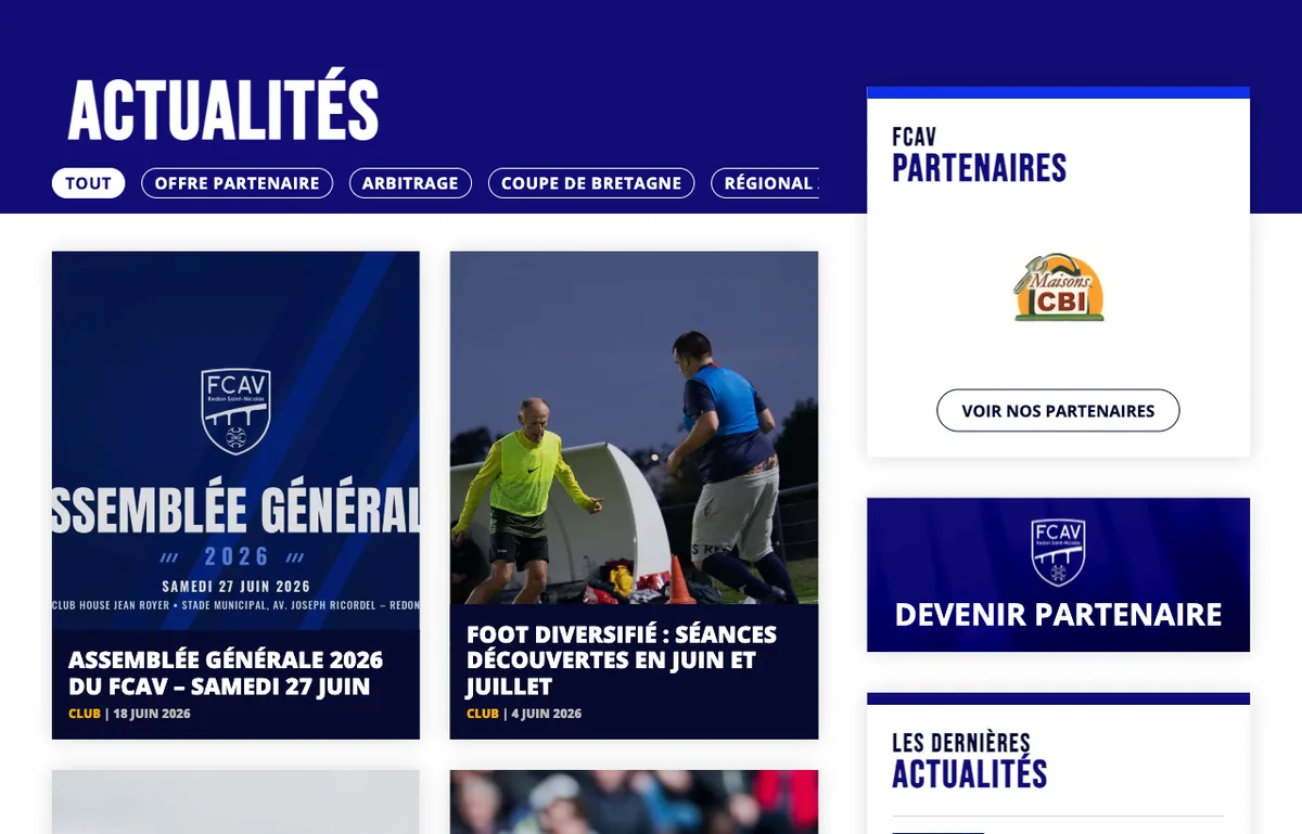 Page actualites du site d un club de football