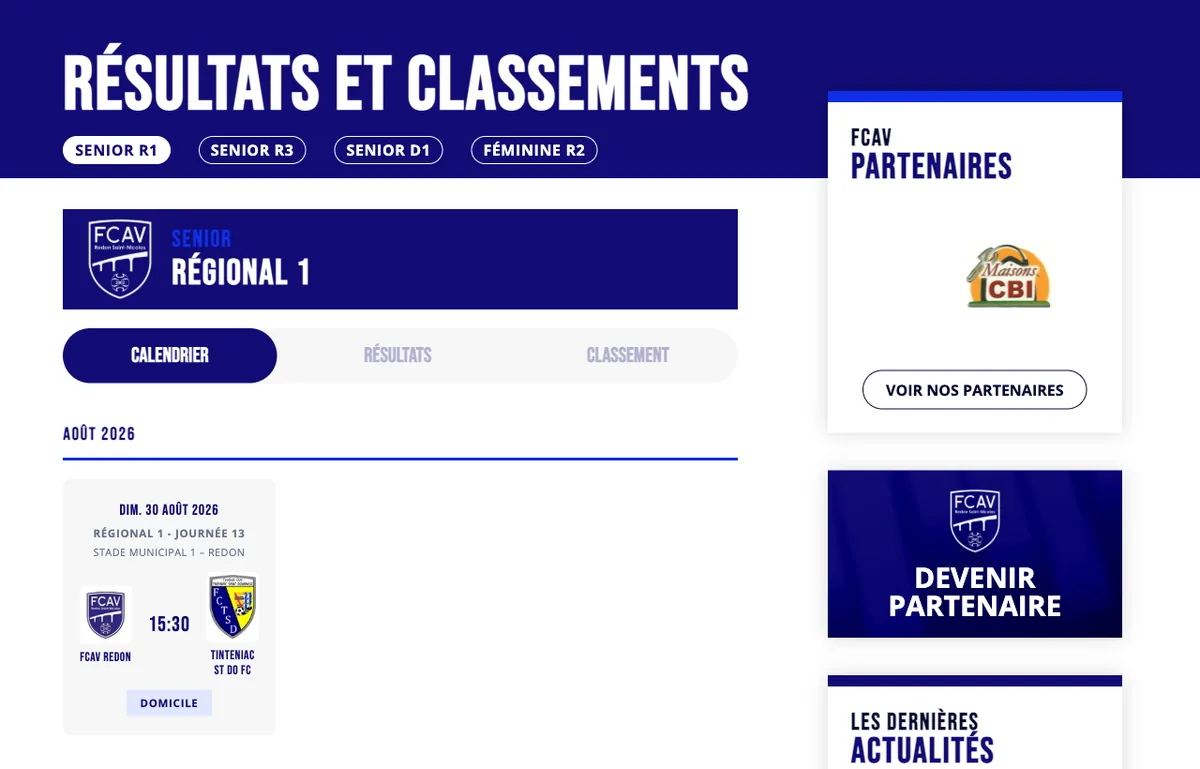 Resultats, classements et partenaires sur le site d un club